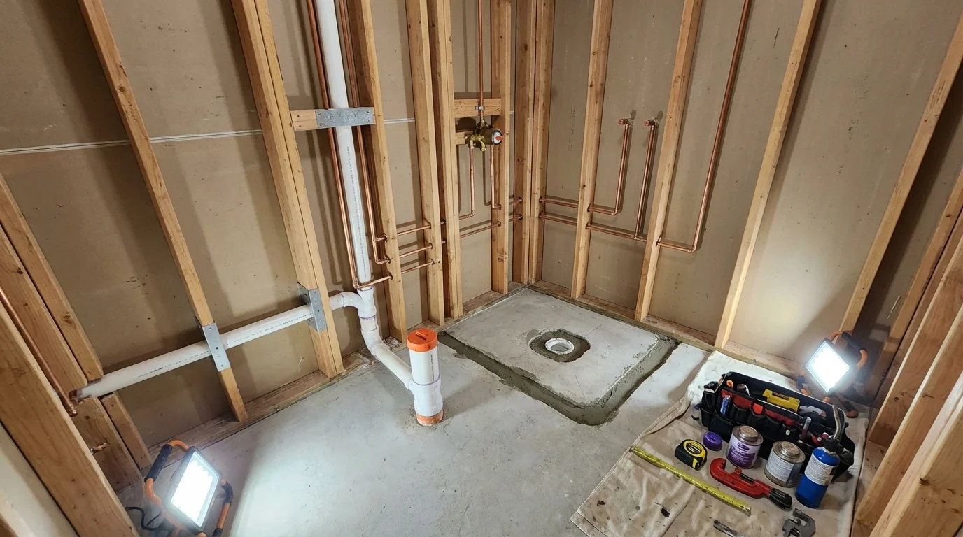 Bathroom rough-in plumbing during remodel by Johns Plumbing LLC in Antelope