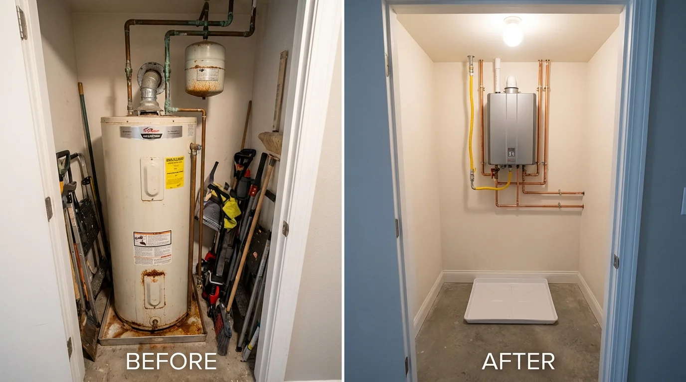 Tank water heater versus wall-mounted tankless unit comparison for Antelope, CA homeowners