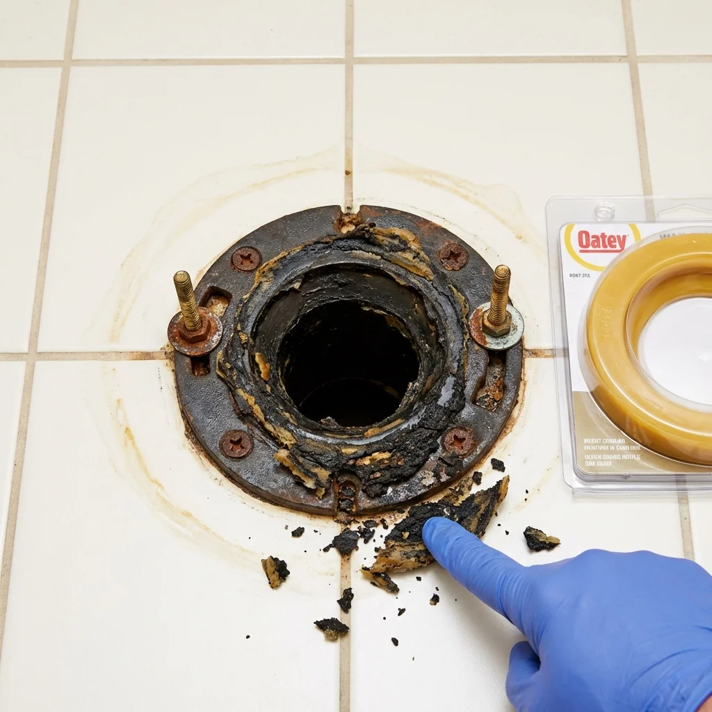 Failed wax ring showing water seepage at the base of a toilet in a Antelope, CA home