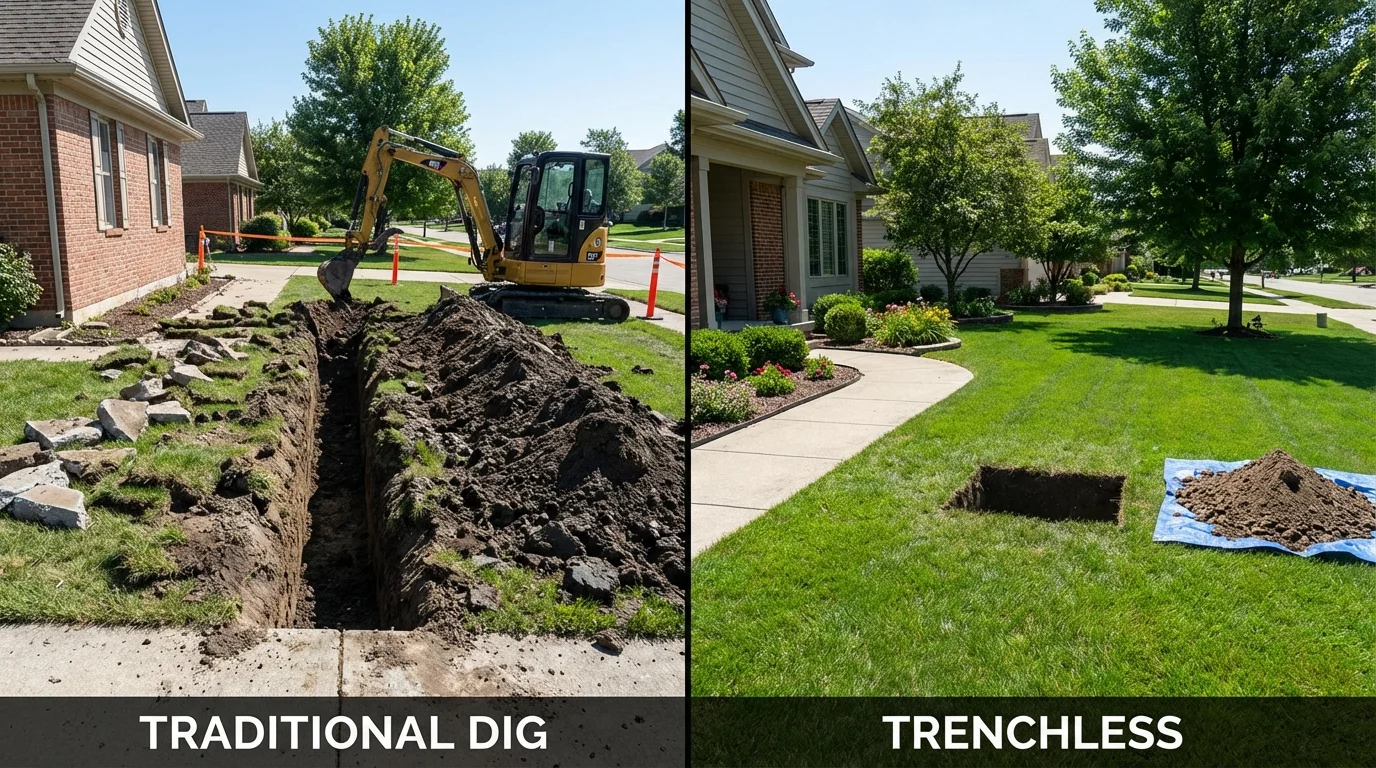 Trenchless sewer repair with minimal yard damage versus traditional excavation in Antelope, CA
